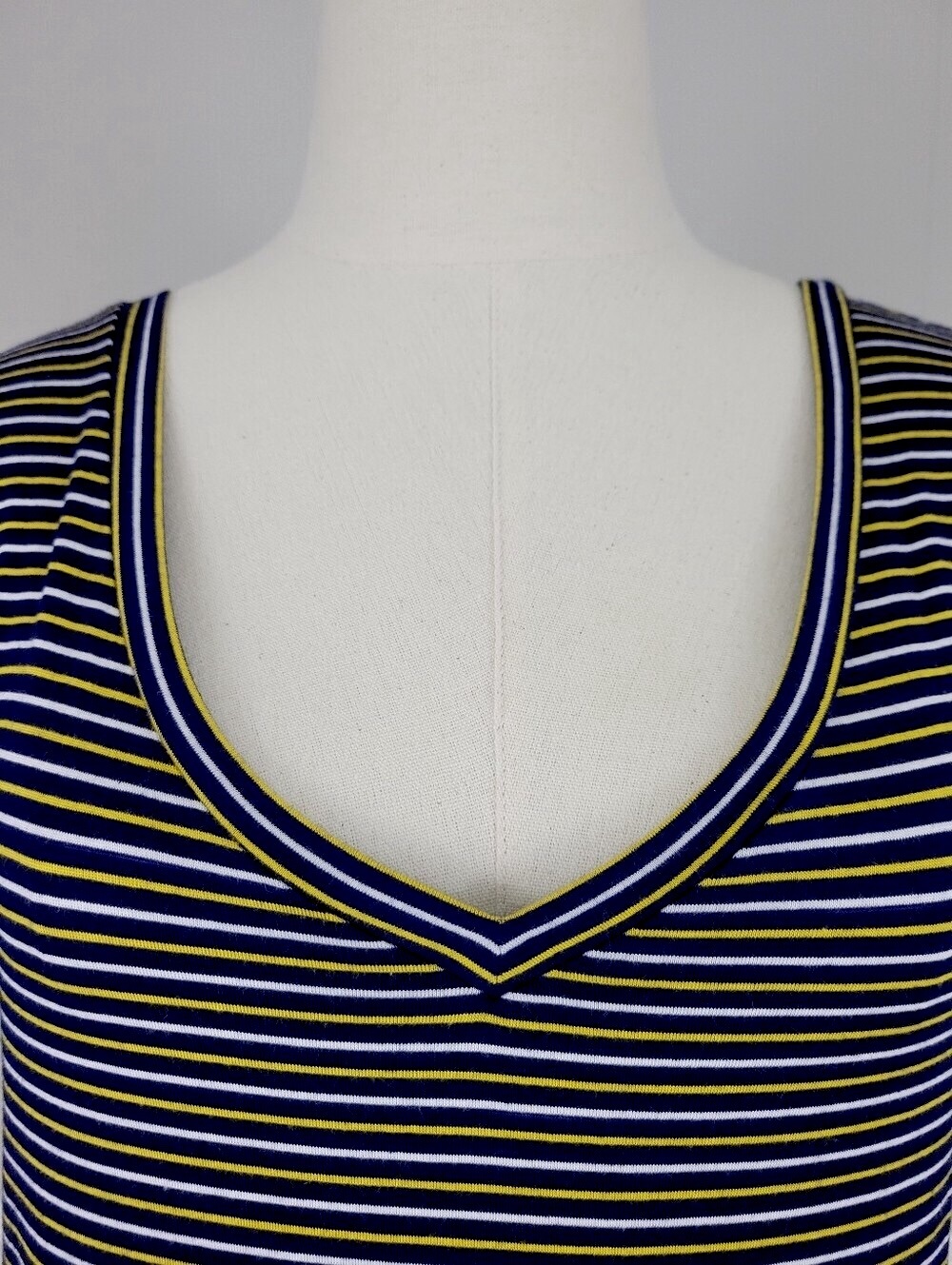 Socialite Striped V-Neck Short Sleeve Tee in Navygold